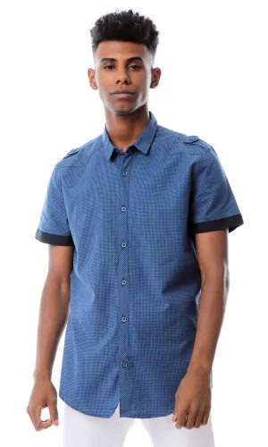 53552 Checkered Short Sleeves Navy Blue & Petroleum Shirt