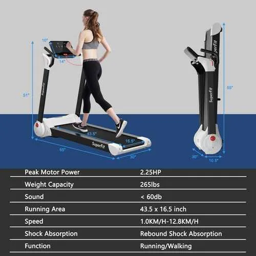 2.25HP Folding Electric Motorized Treadmill-White