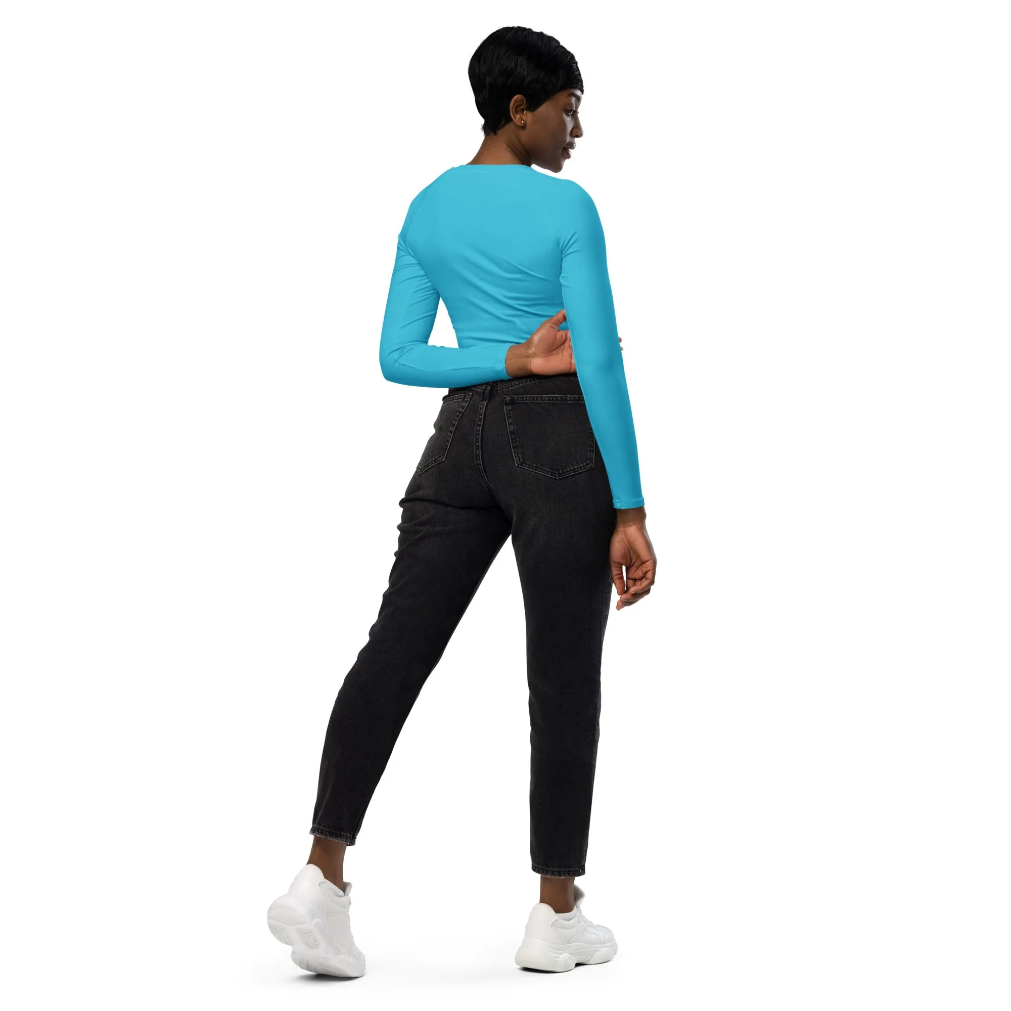 Aqua Turquoise Recycled Long-sleeve Crop Top