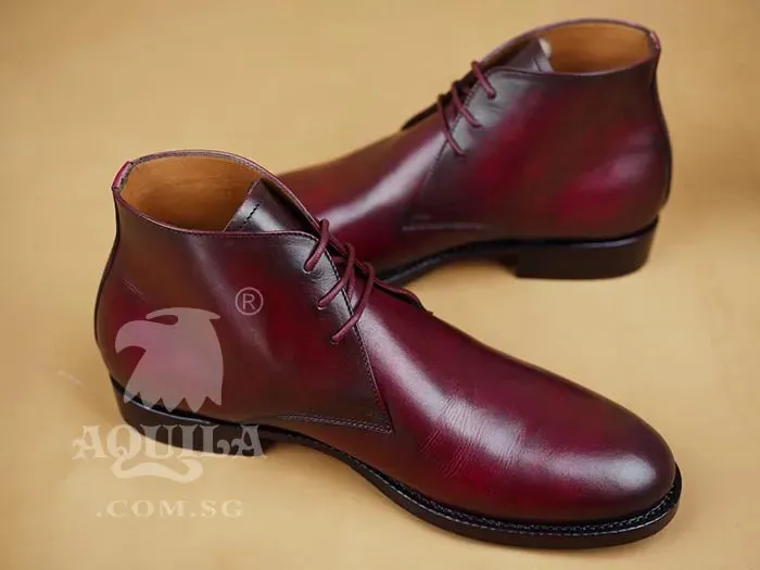 Aquila Chukka Boots in Hand Dyed Oxblood Leather