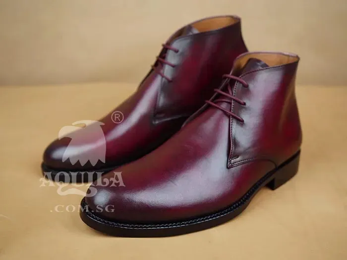 Aquila Chukka Boots in Hand Dyed Oxblood Leather