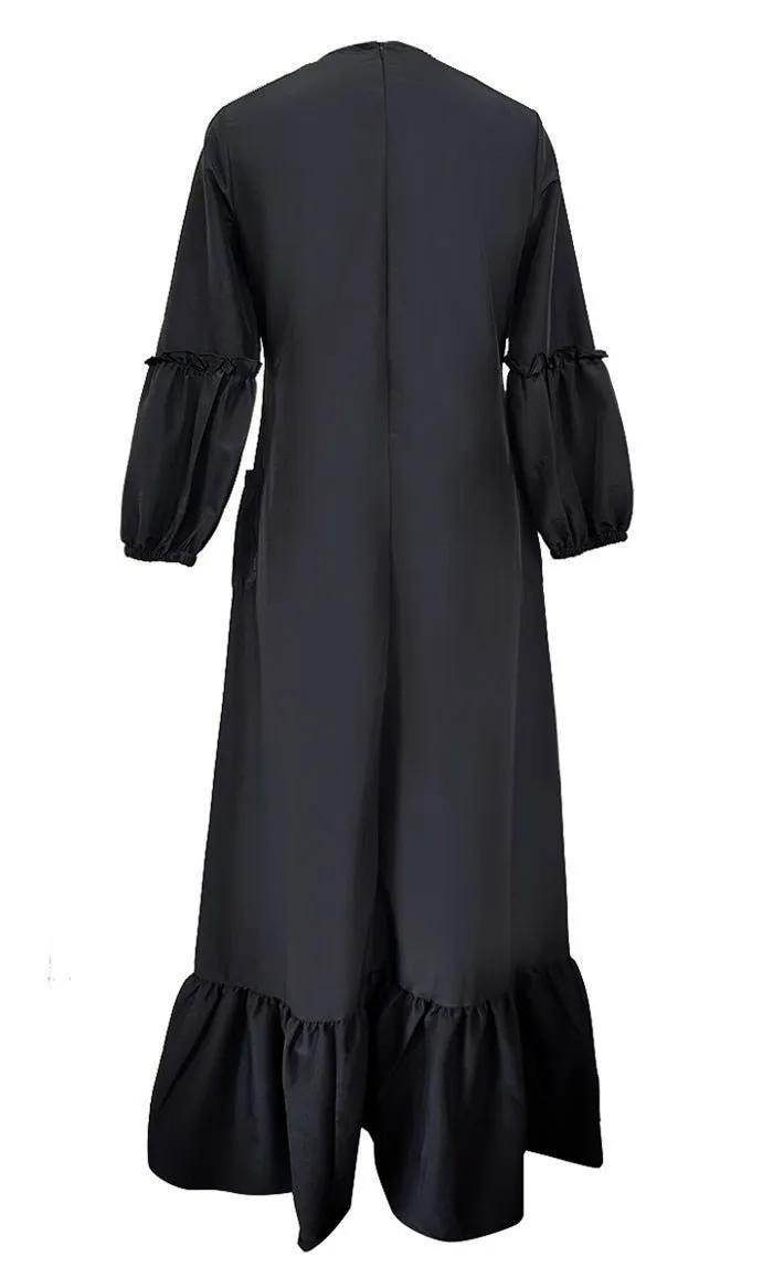 Basic Black Kashibo Ruffle Detailing Sleeves Abaya - Final Sale