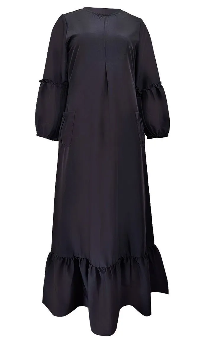 Basic Black Kashibo Ruffle Detailing Sleeves Abaya - Final Sale