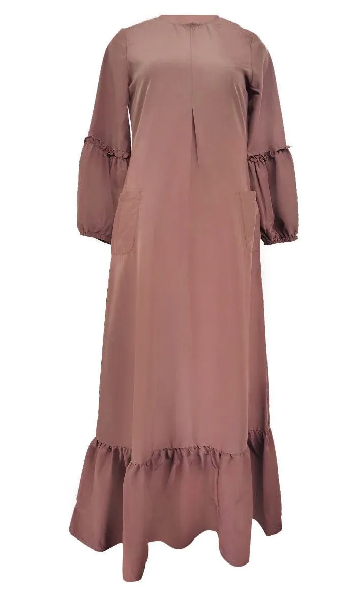 Basic Brown Kashibo Ruffle Detailing Sleeves Abaya