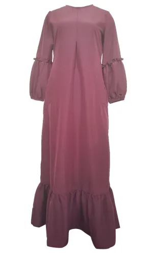 Basic Maroon Kashibo Ruffle Detailing Sleeves Abaya