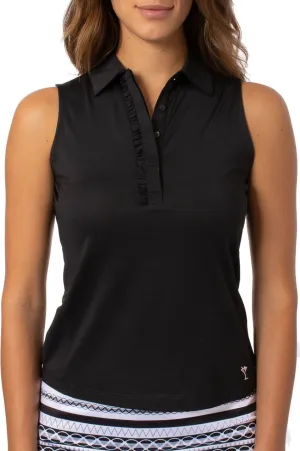 Black Sleeveless Ruffle Polo