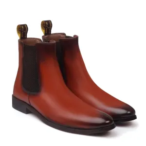 Burnished Chelsea Boots In Tan Leather with Leather Sole