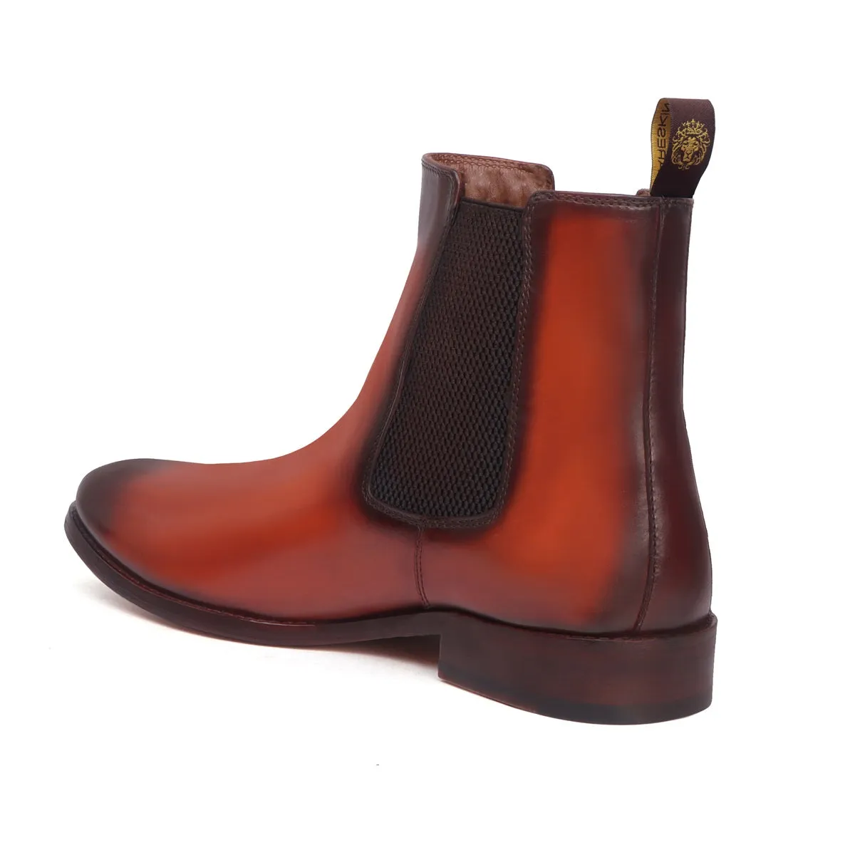 Burnished Chelsea Boots In Tan Leather with Leather Sole