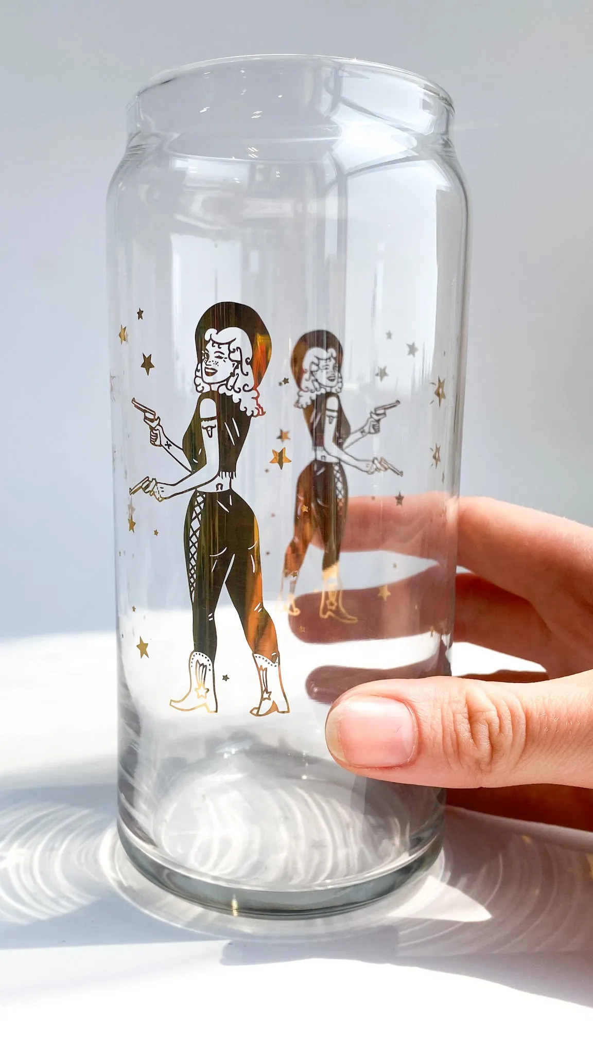 Cowgirl Shoots for the Stars Glass