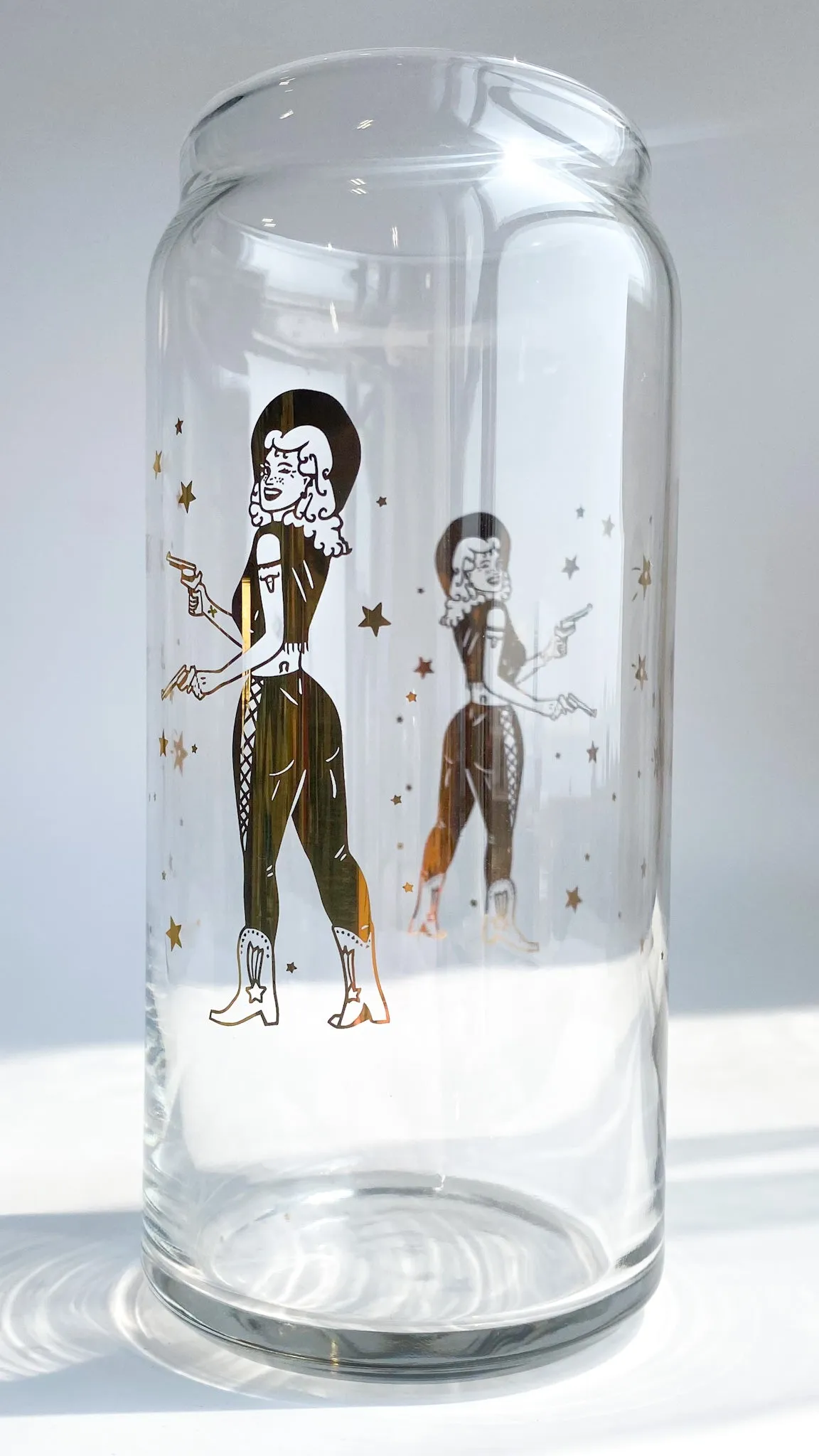 Cowgirl Shoots for the Stars Glass