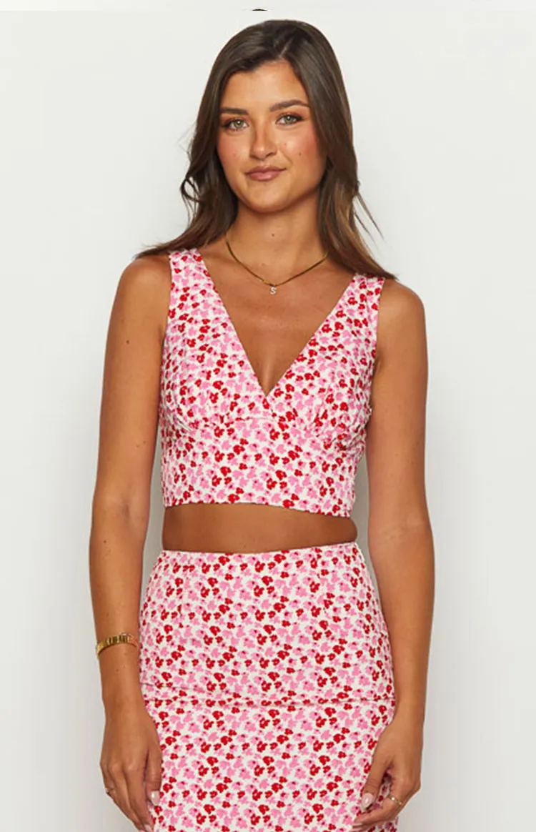 Dahlia Pink And Red Speckled Crop Top