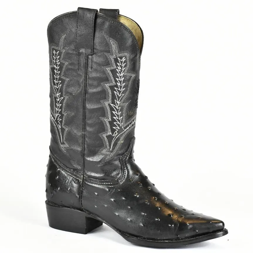 El Tejano Full Quill Ostrich Print Leather Pointed Toe Cowboy Boot 121373