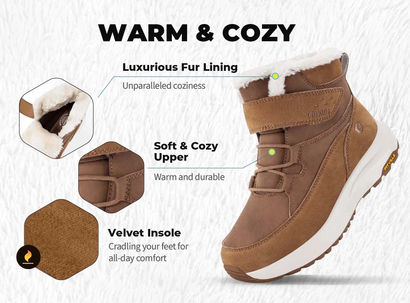 V12 FitVille Womens Insulated Winter Boots, CozyCore Edition