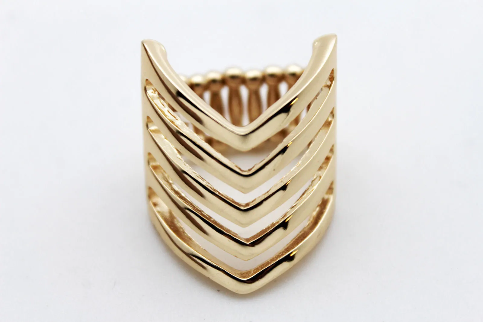 Gold Metal Elastic Band Ring Stripes Chevron Stylish Sexy