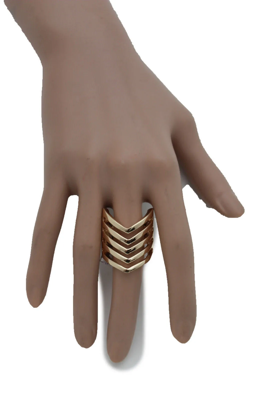 Gold Metal Elastic Band Ring Stripes Chevron Stylish Sexy