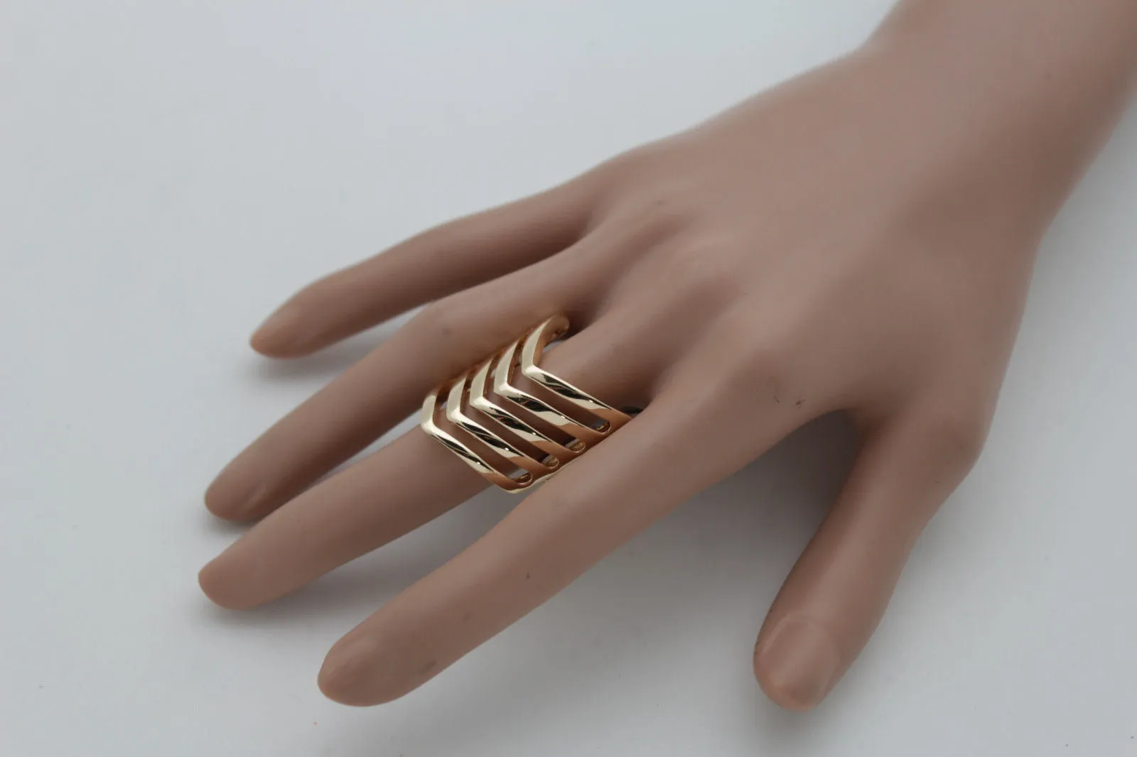 Gold Metal Elastic Band Ring Stripes Chevron Stylish Sexy