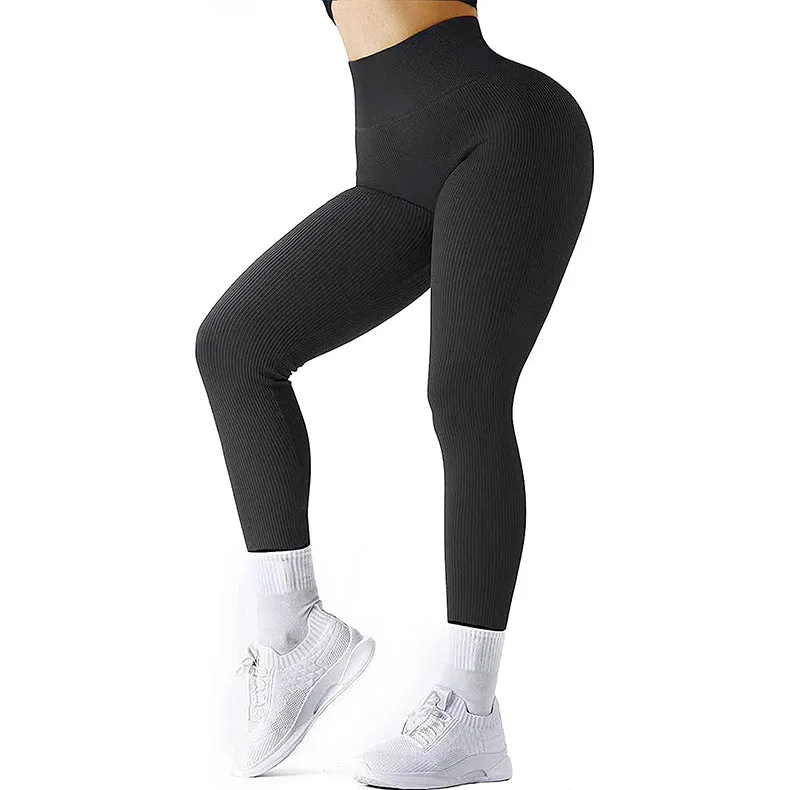 High Waist Seamless Leggings Threaded Knitted Fitness Pants Solid Women's Slimming Sports Yoga Pants Elastic Running Sport Leggings