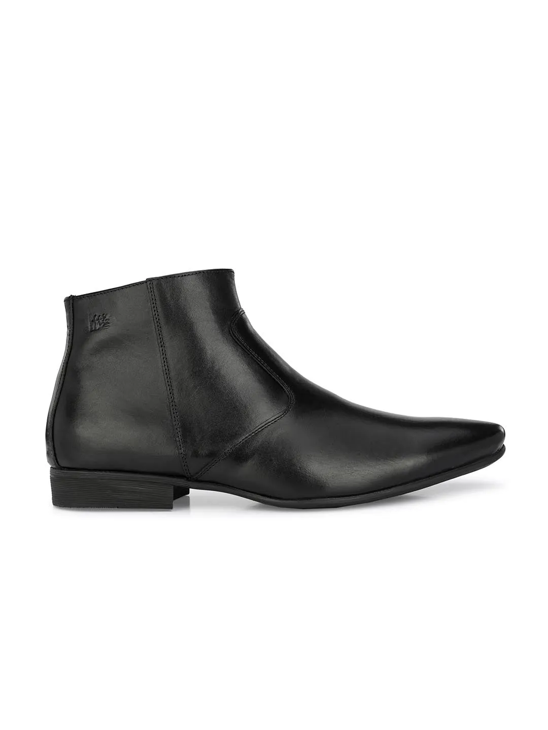 Hitz Men's Black Leather Ankle Boot Shoes with Zip Closure