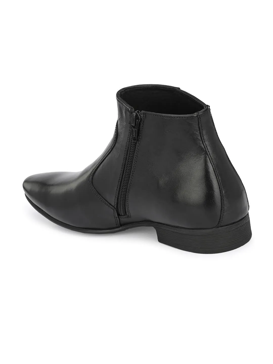 Hitz Men's Black Leather Ankle Boot Shoes with Zip Closure