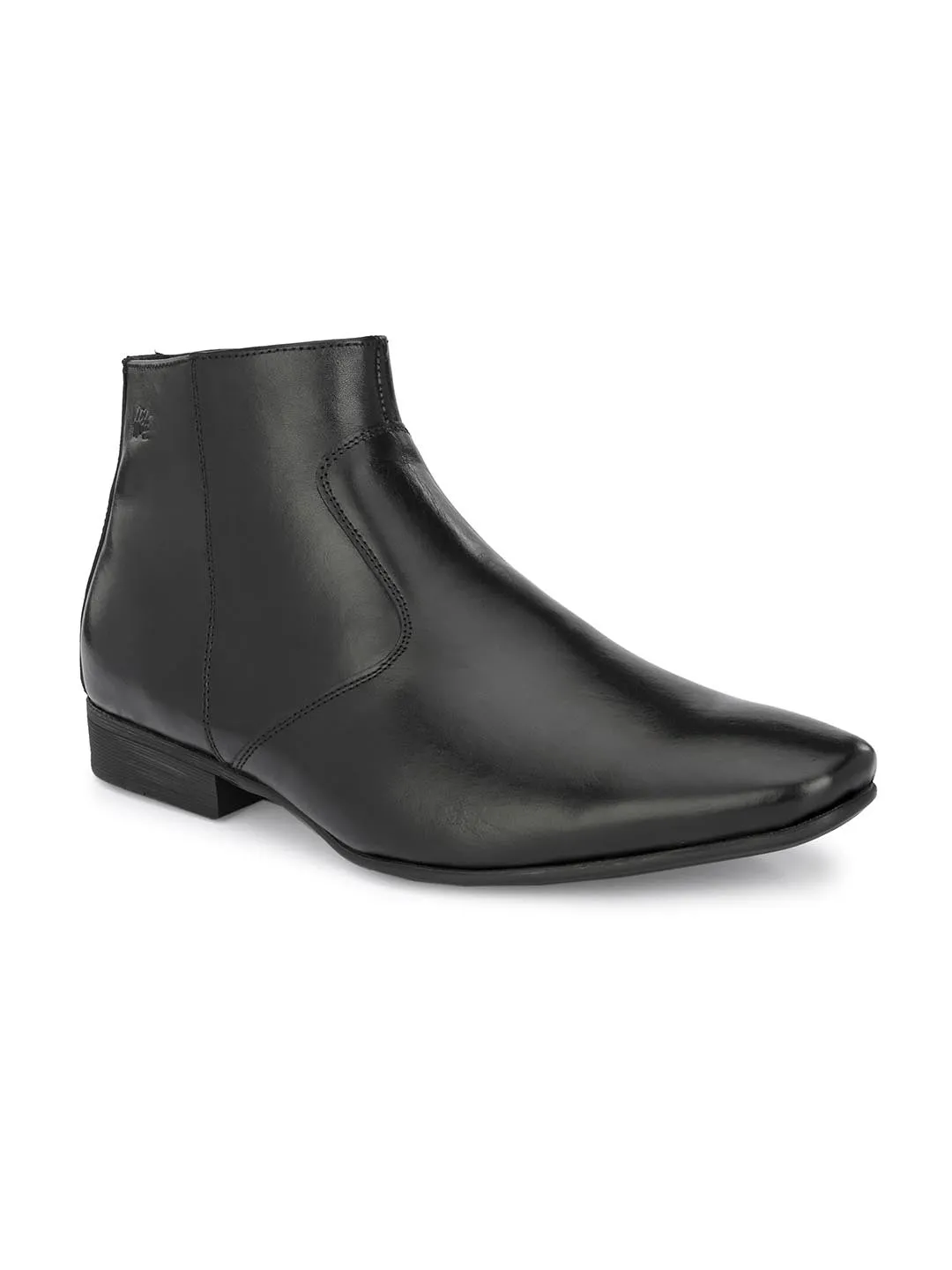 Hitz Men's Black Leather Ankle Boot Shoes with Zip Closure