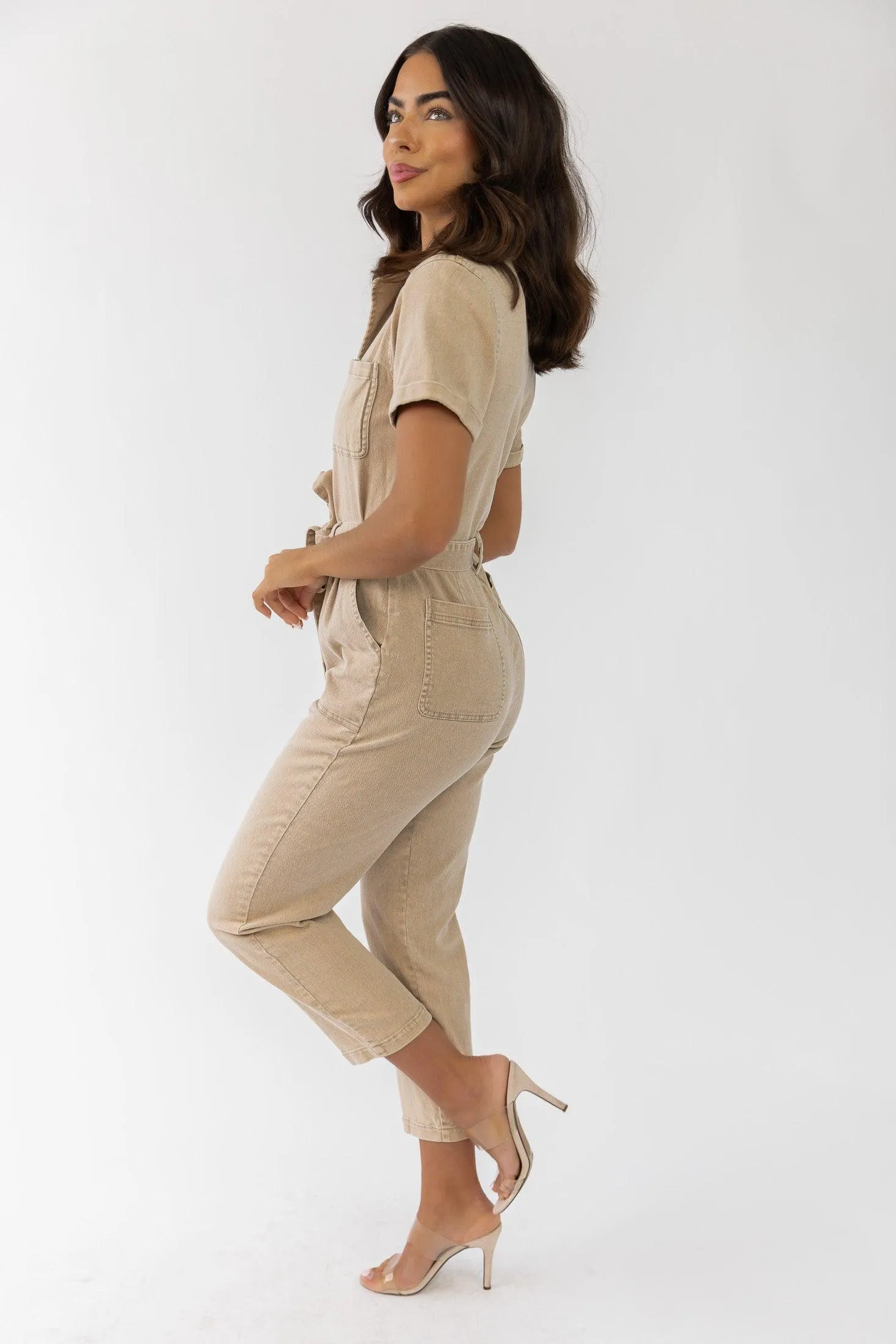 Kendall Khaki Washed Jumpsuit - Final Sale