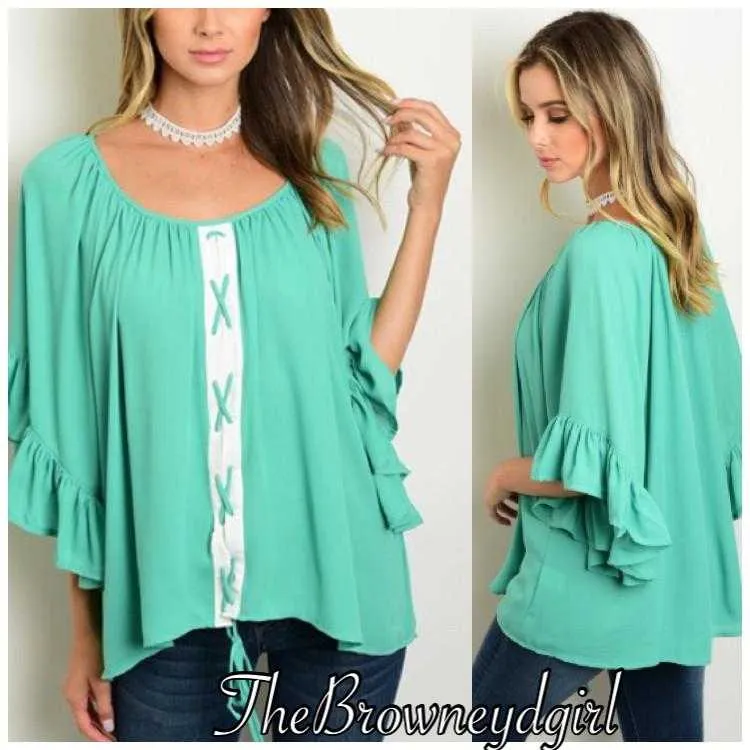 Loving this Mindy Mint Lace up top