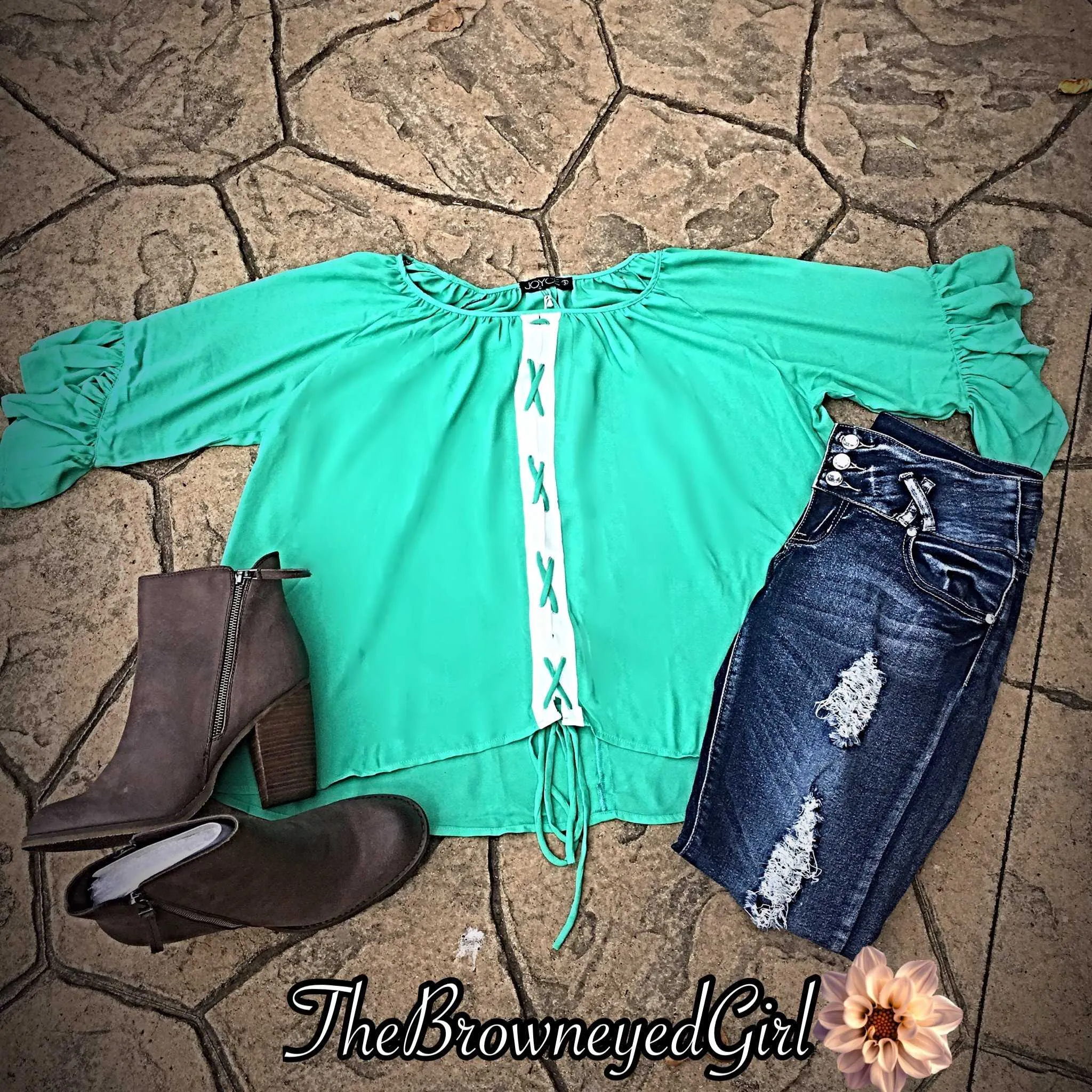 Loving this Mindy Mint Lace up top