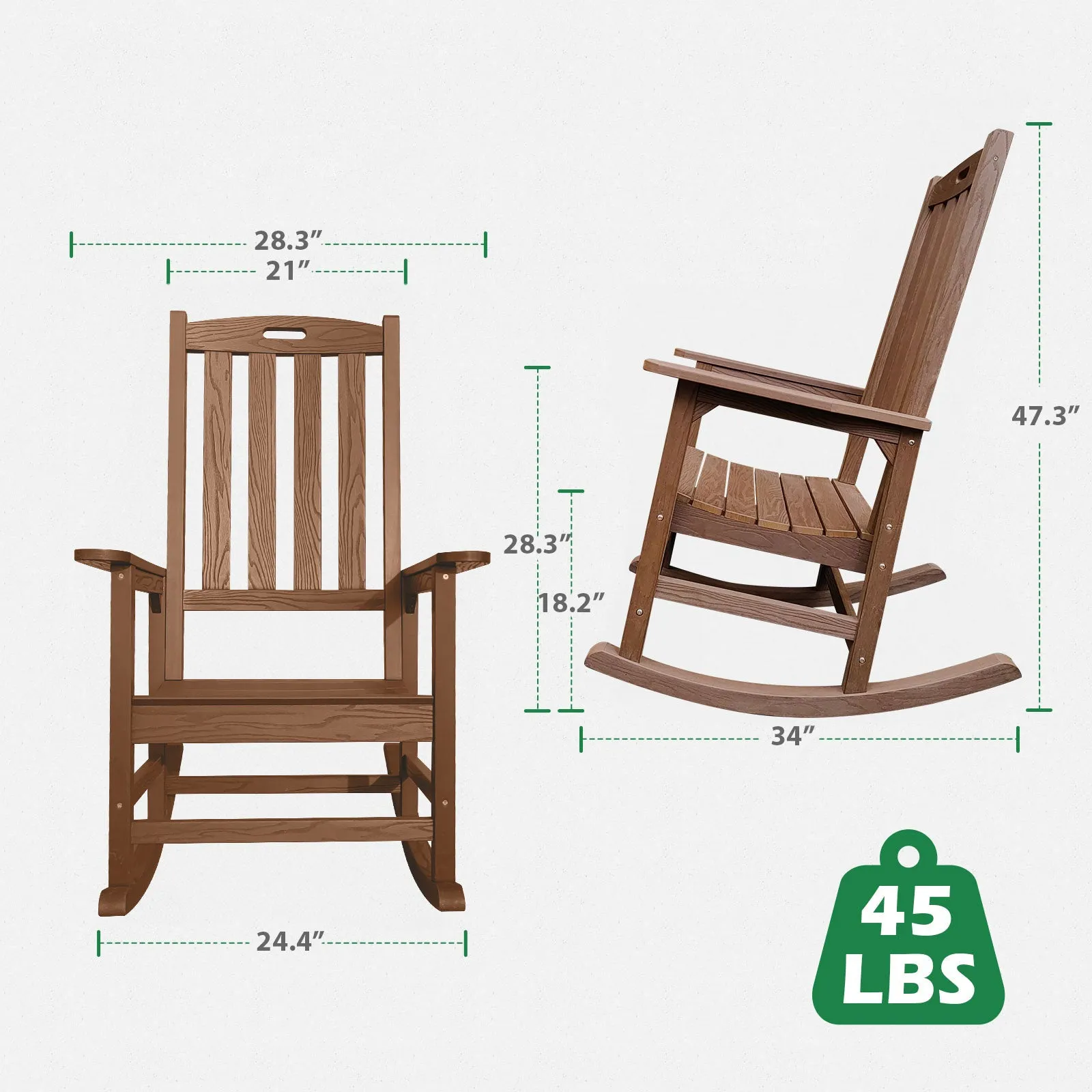 Oversized Outdoor Rocking Chair, Poly Lumber Rocker Chair, Brown