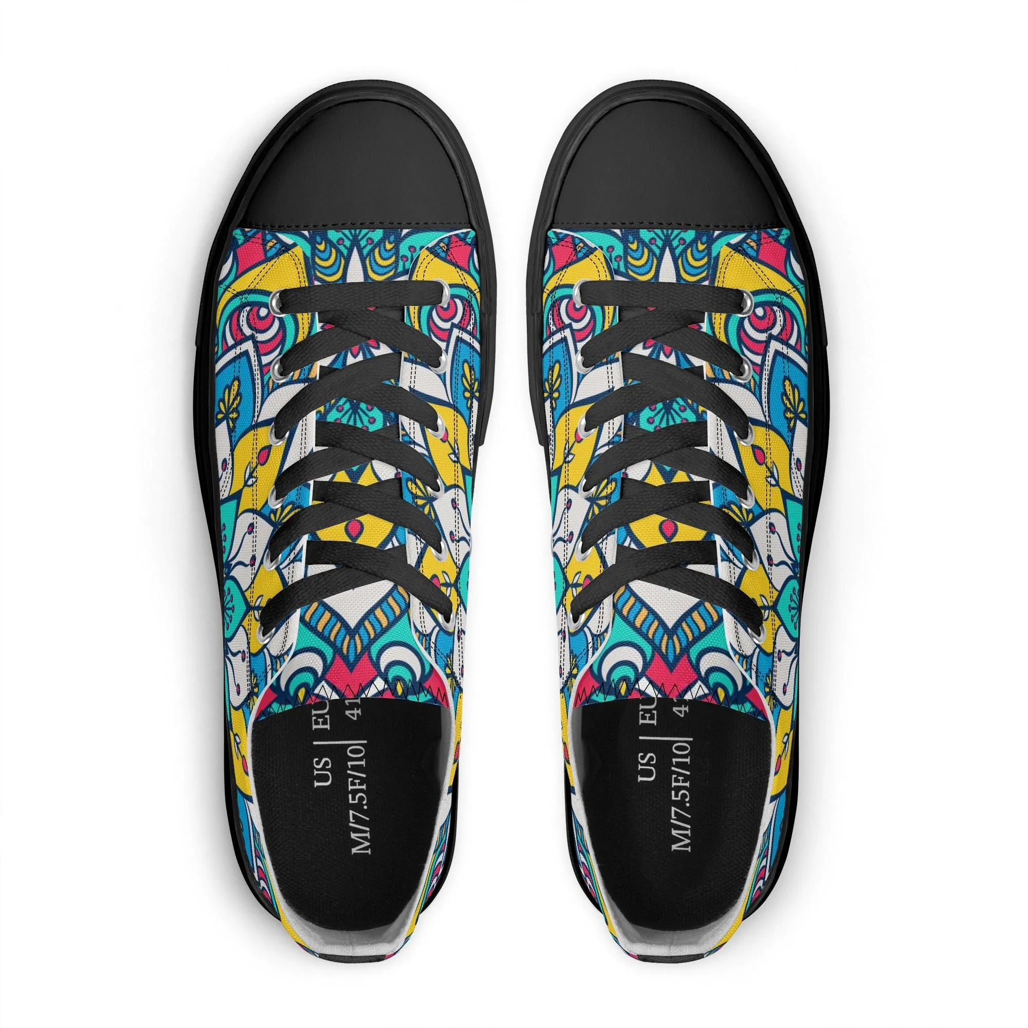 Red, Blue and Yellow Mandala Pattern - Womens Classic Low Top Canvas Shoes for Footwear Lovers