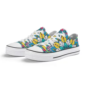 Red, Blue and Yellow Mandala Pattern - Womens Classic Low Top Canvas Shoes for Footwear Lovers