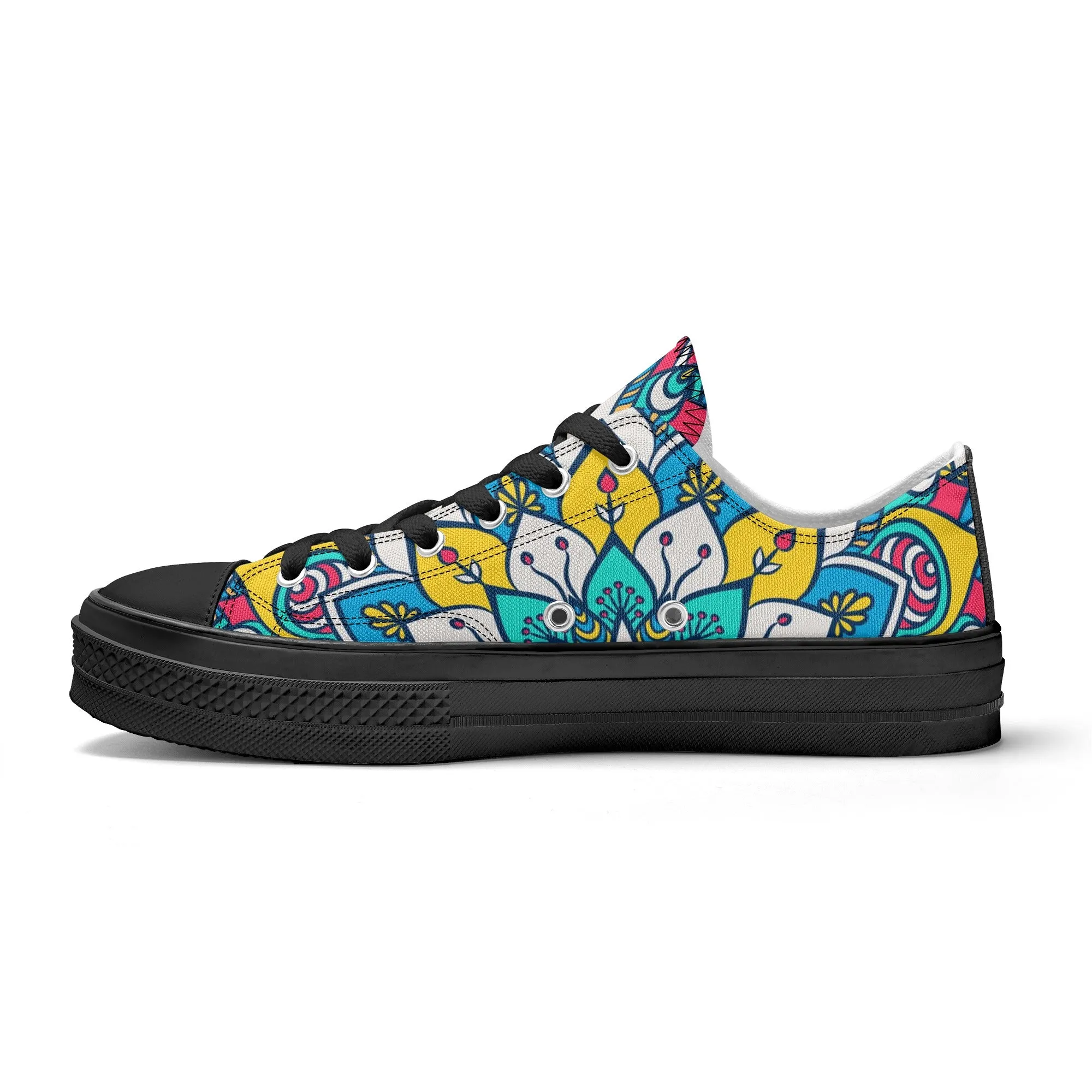 Red, Blue and Yellow Mandala Pattern - Womens Classic Low Top Canvas Shoes for Footwear Lovers