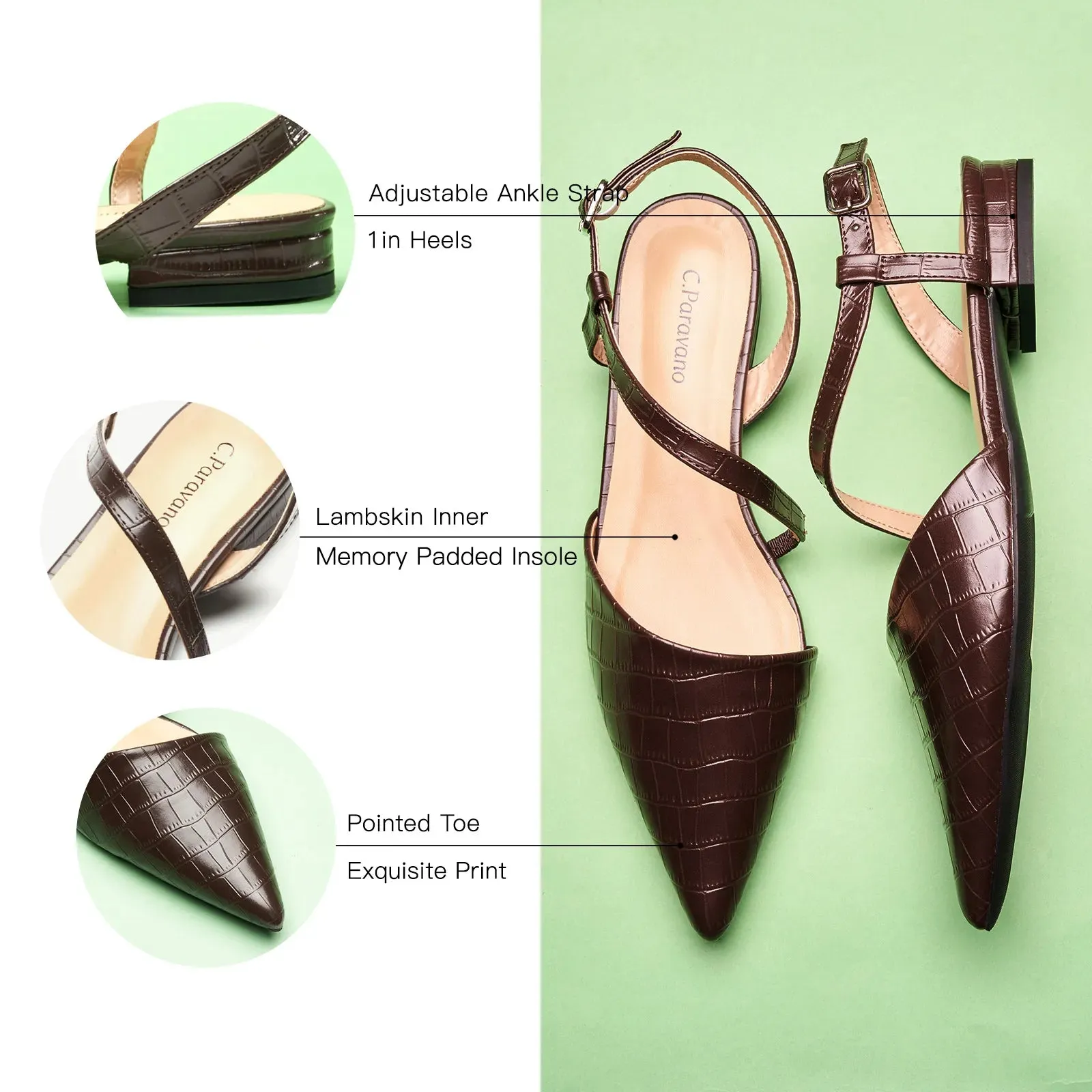 Strap-Around Slingback Flats (Freya) Coffee