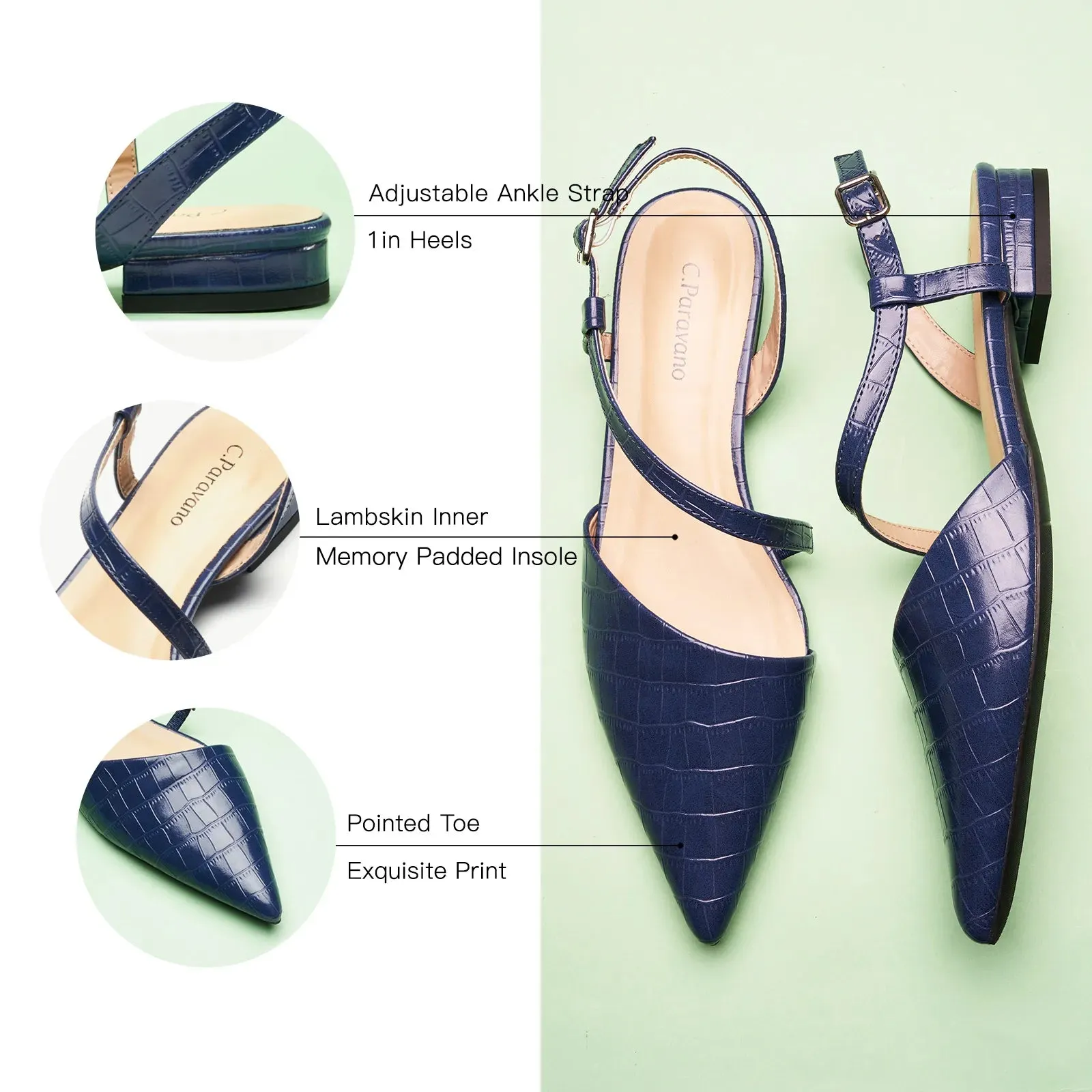 Strap-Around Slingback Flats (Freya) Navy