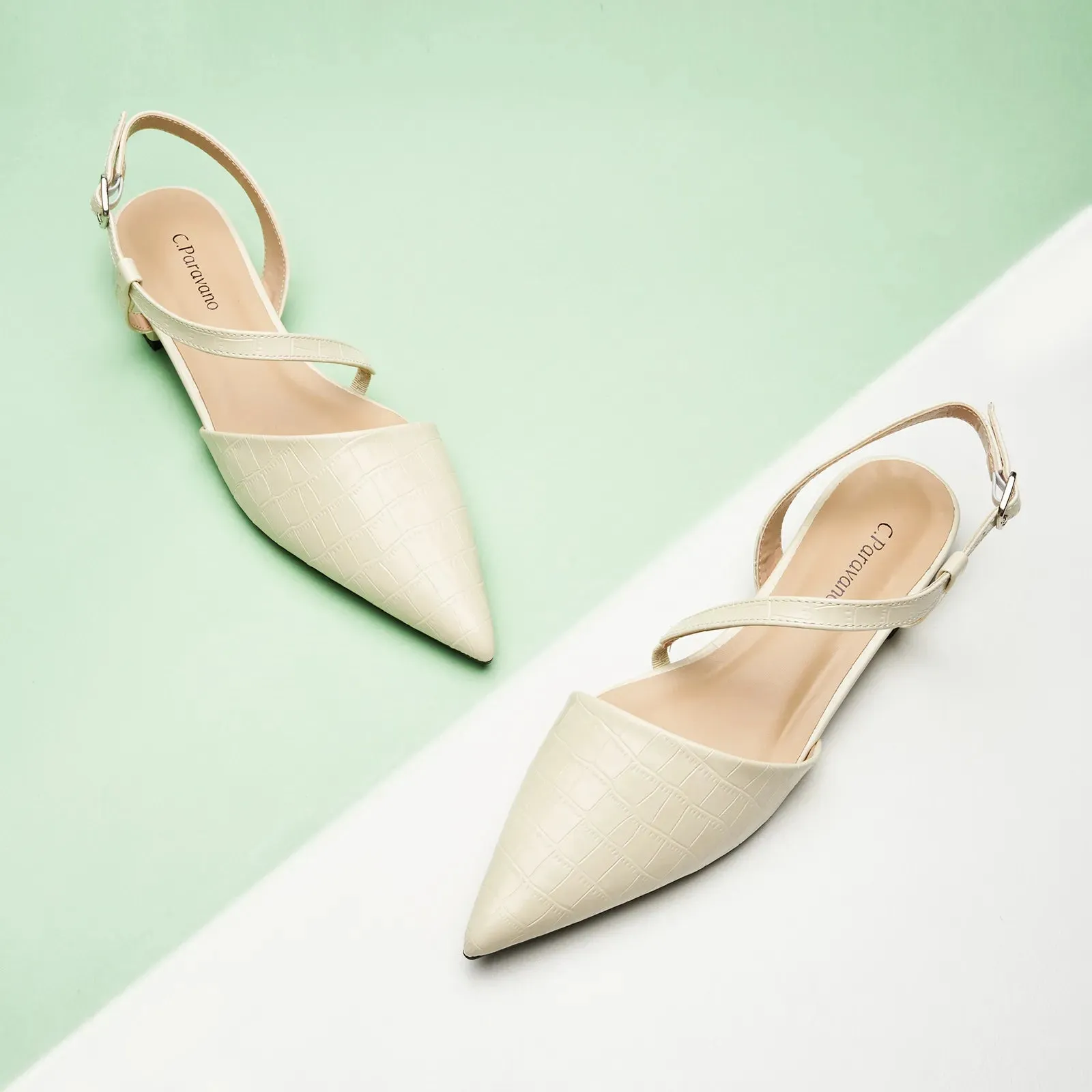 Strap-Around Slingback Flats (Freya) Off White