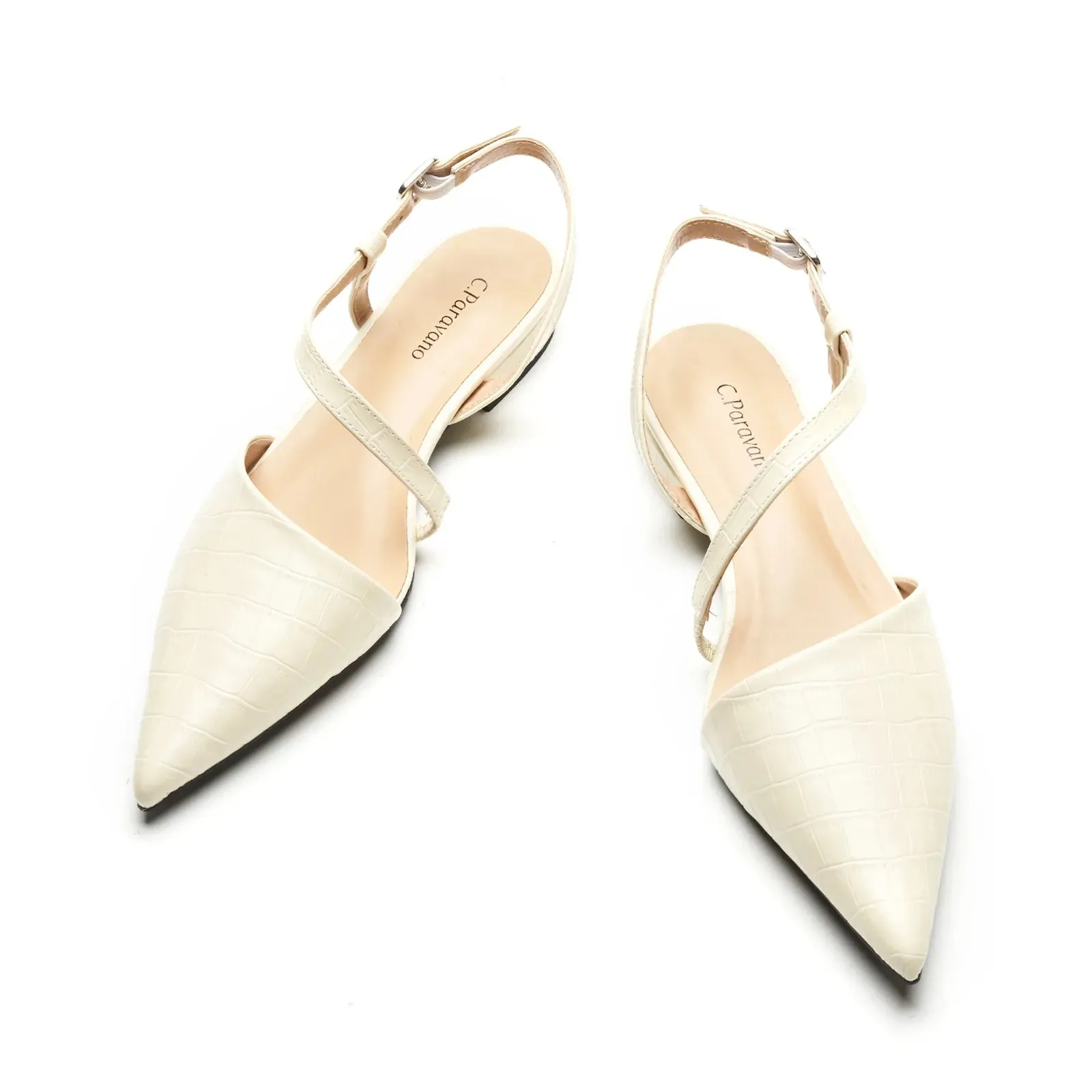 Strap-Around Slingback Flats (Freya) Off White