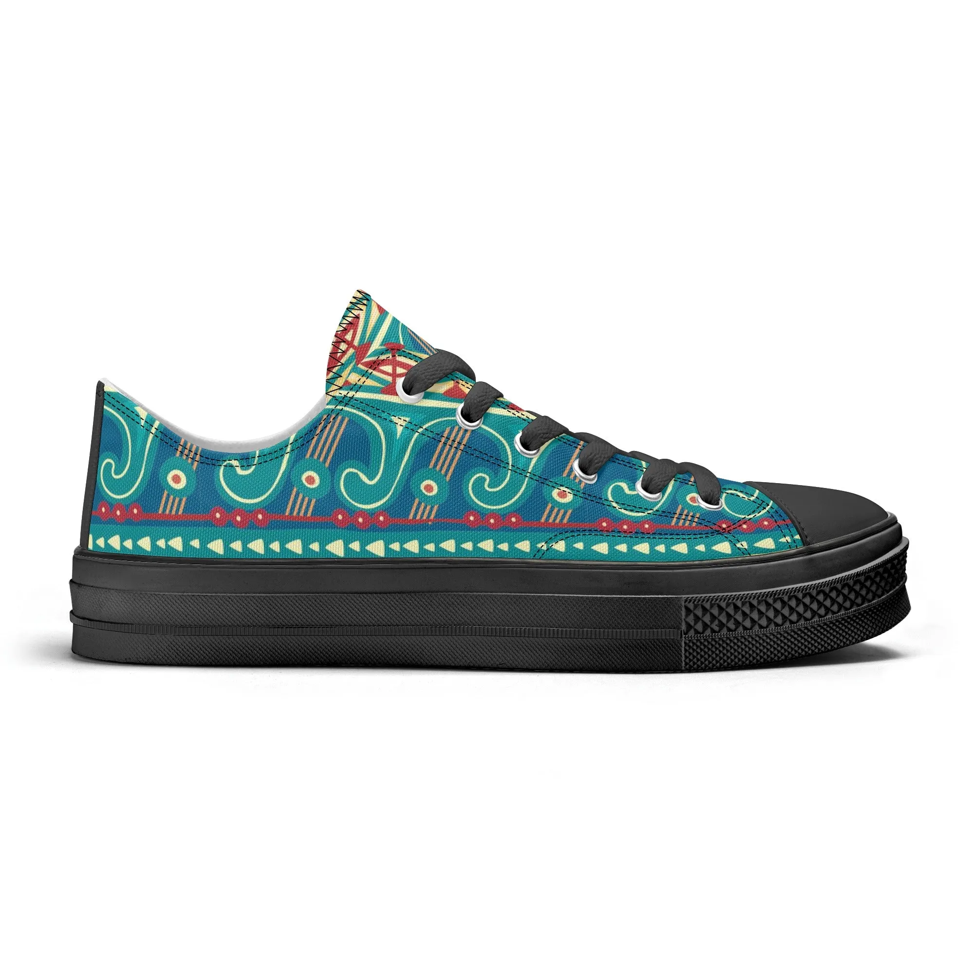 Teal Abstract Design Pattern - Mens Classic Low Top Canvas Shoes for Footwear Lovers