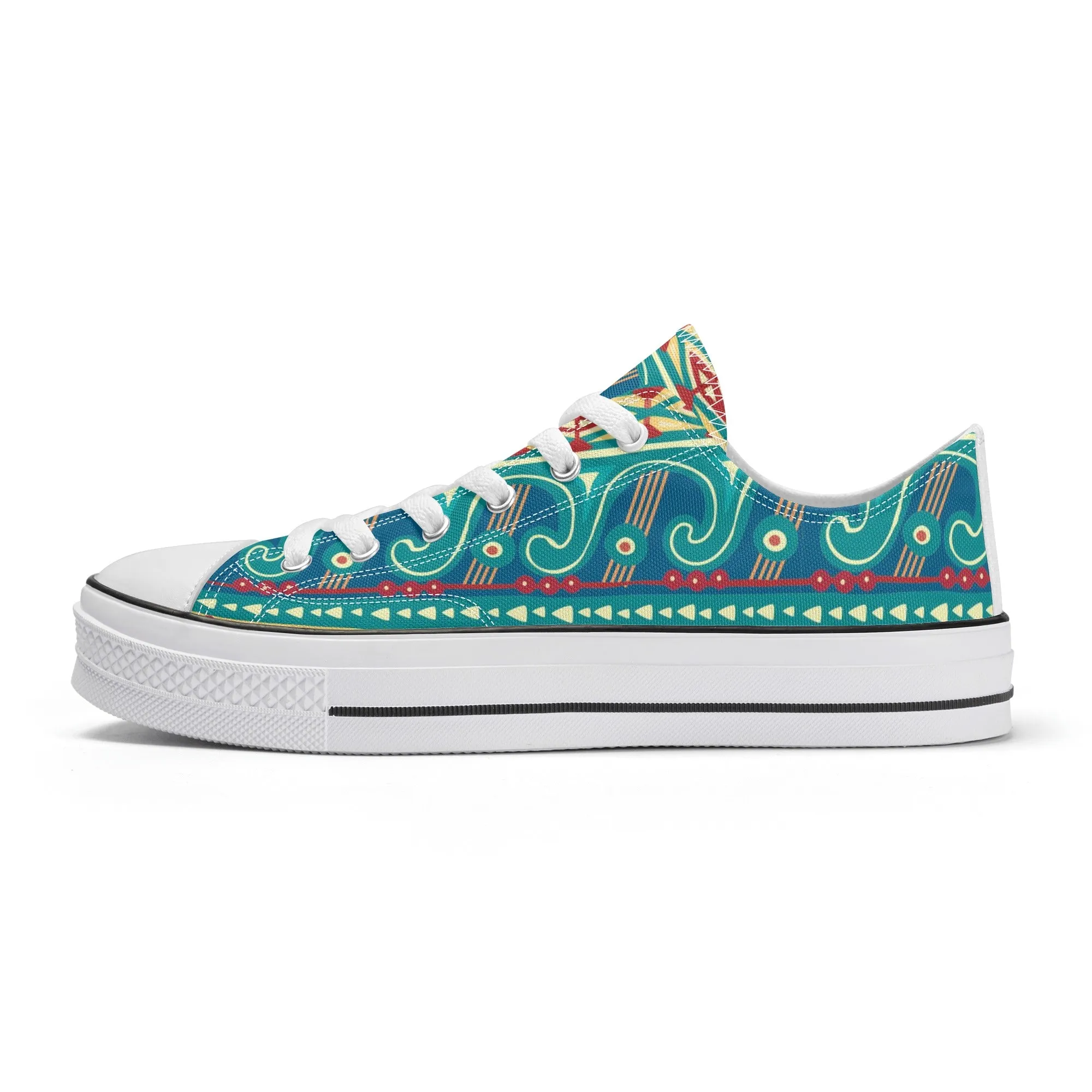 Teal Abstract Design Pattern - Mens Classic Low Top Canvas Shoes for Footwear Lovers