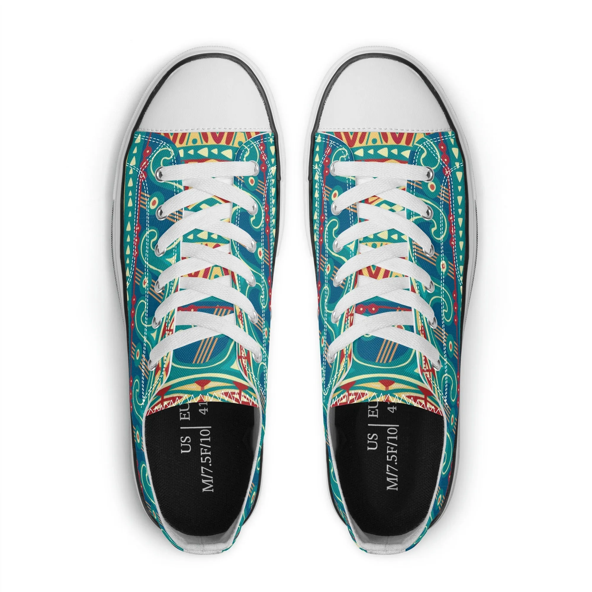 Teal Abstract Design Pattern - Mens Classic Low Top Canvas Shoes for Footwear Lovers