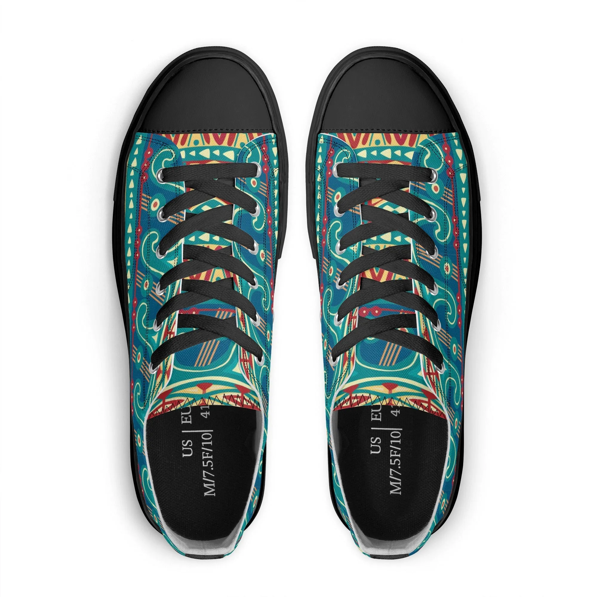 Teal Abstract Design Pattern - Mens Classic Low Top Canvas Shoes for Footwear Lovers