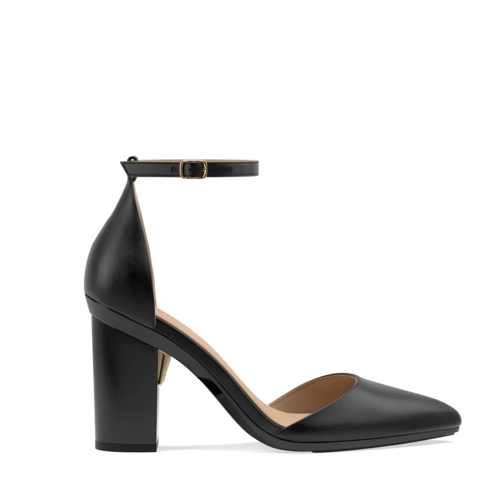 The D'Orsay Coal Satin   Block Heel Kit 4 Coal