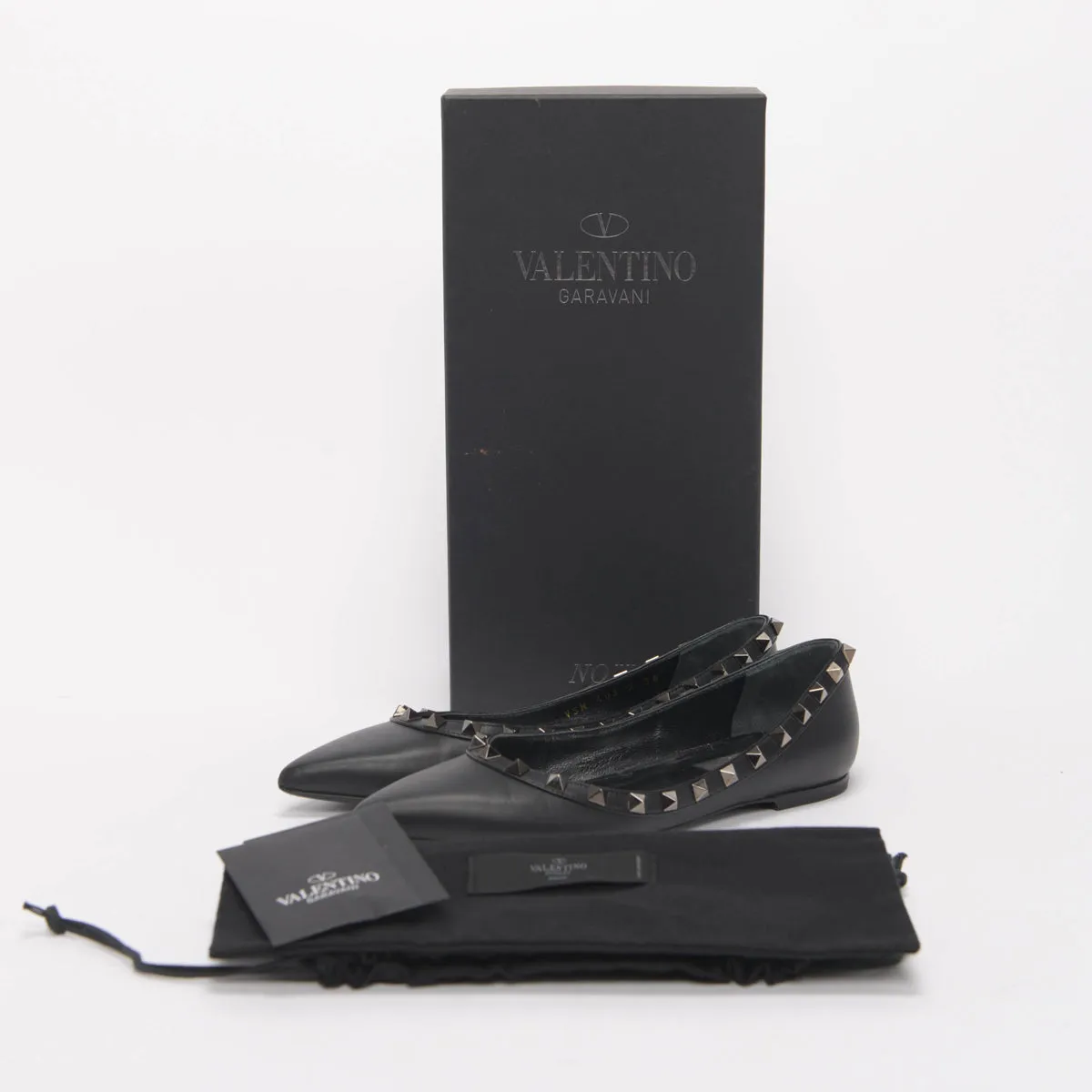 Valentino Noir Leather Rockstud Ballerina Flats 36