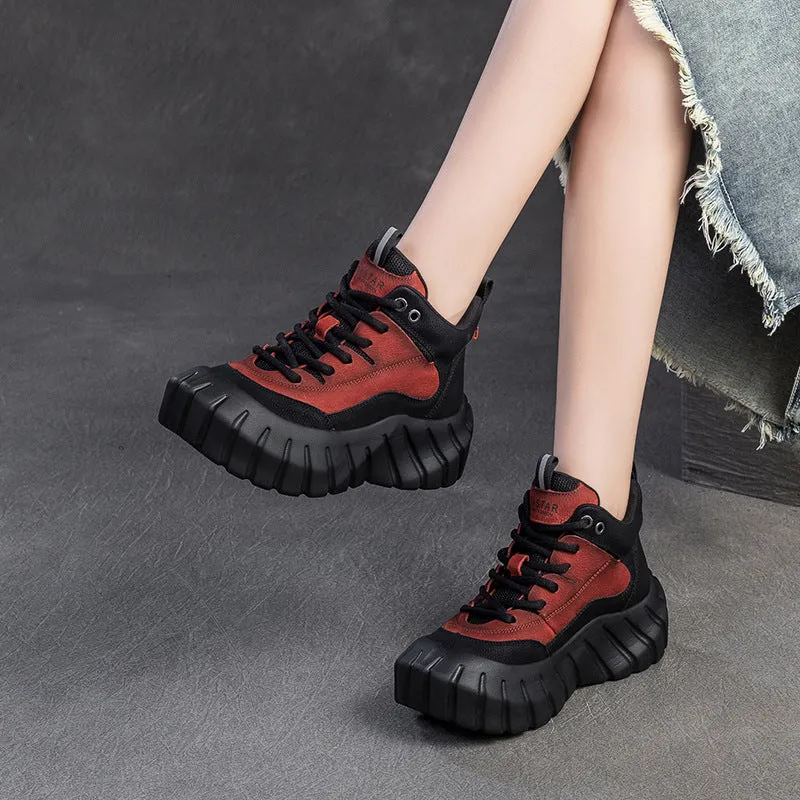 Women Fashion Leather Casual High-Top Platform Sneakers