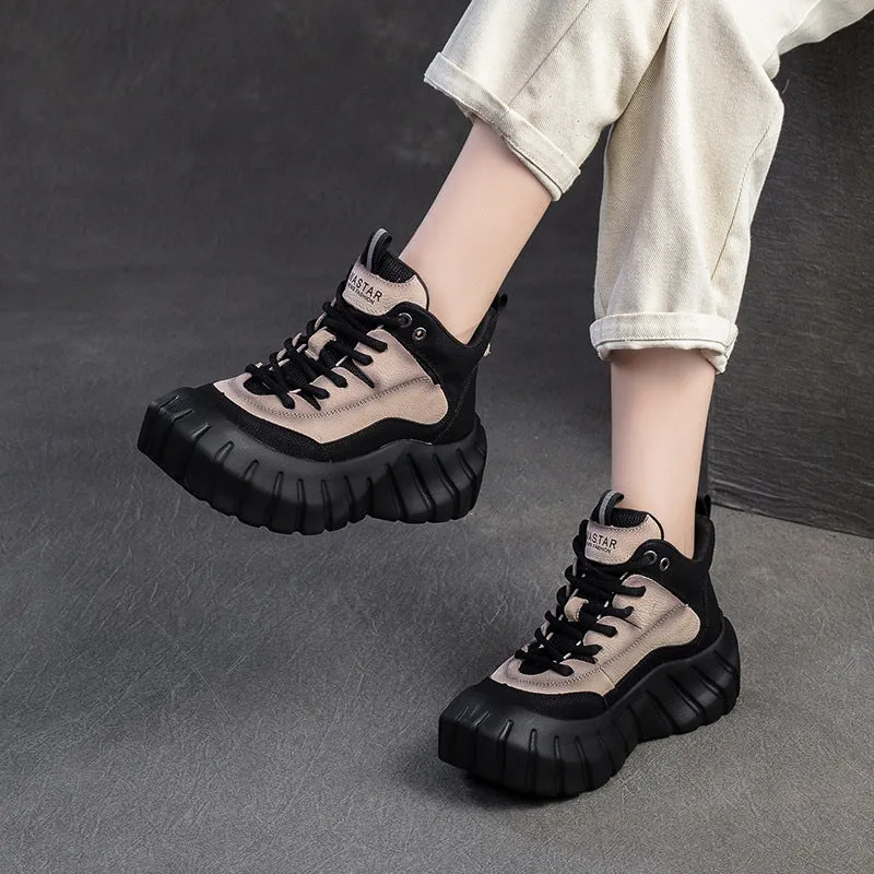 Women Fashion Leather Casual High-Top Platform Sneakers